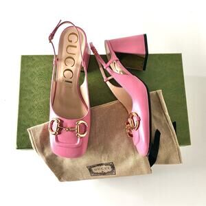 Gucci Baby Horsebit Pink Slingback Platform Heeled Pumps 39